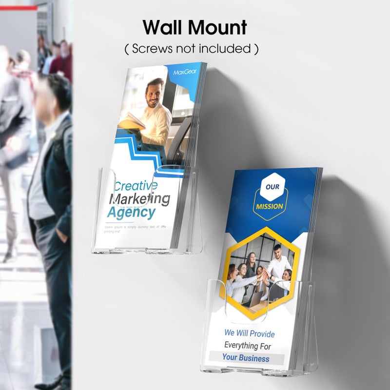 ماكسجير حامل كتيبات أكريليك من ماكس جير، عبوة من 6 قطع، حامل ثلاثي الطيات بعرض 4 بوصات، حامل بلاستيكي للمنشورات والكتيبات والنشرات الإعلانية وبطاقات العرض، حامل عرض شفاف يُثبت على الحائط، مناسب للاستخدام المكتبي أو المنزلي - Image 4